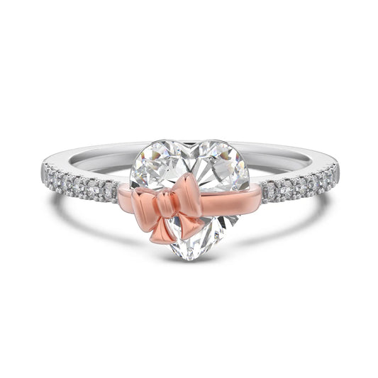 Briluxra™ | ROSE GOLD 'HEART & BOW' STERLING SILVER RING